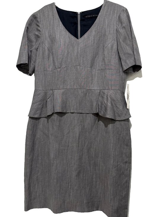 ANTONIO MELANI Dresses & Skirts - Antonio Melani Dress Navy Blue Gray Sheath Short Peplum Empire Size 14